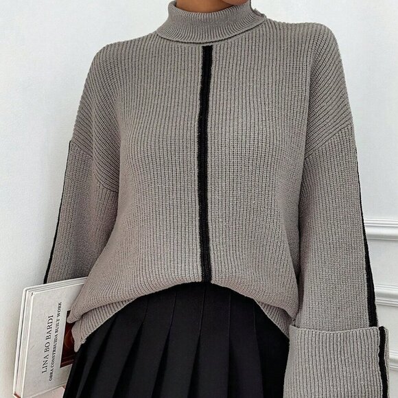 Fall Winter Women's Casual Fold Cuff Turtleneck Sweater top - Picture 3 of 6